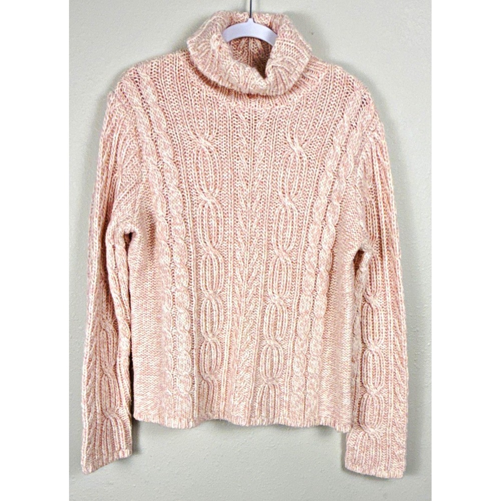 St. John's Bay Womens XL Pink Ivory Cable Knit Turtleneck Sweater Cozy Preppy